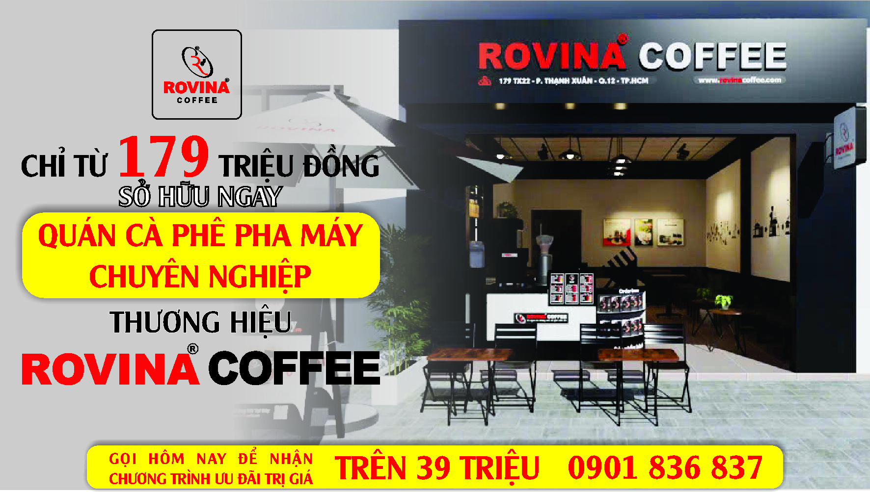mở quán cà phê nhượng quyền Rovina coffee