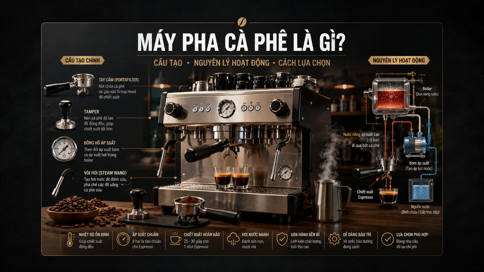 Nguyên lý hoạt động của máy pha cà phê