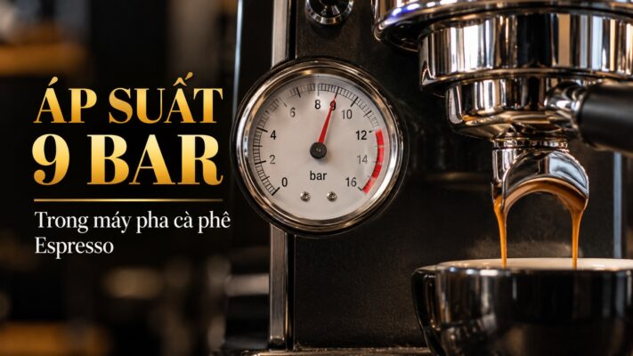 Áp suất 9 Bar trong máy pha cà phê Espresso hiển thị trên đồng hồ