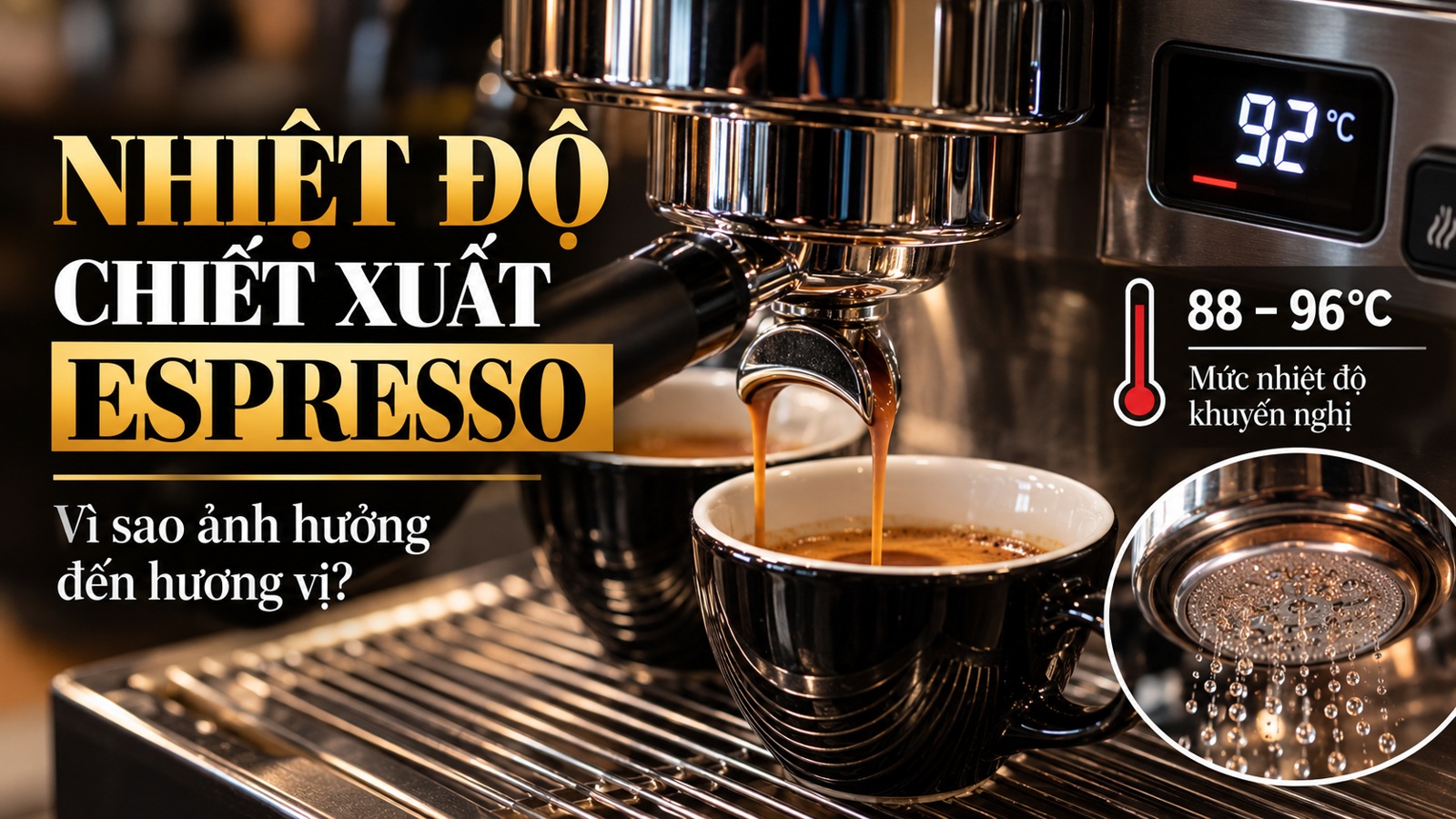 Nhiệt độ chiết xuất Espresso hiển thị trên máy pha cà phê
