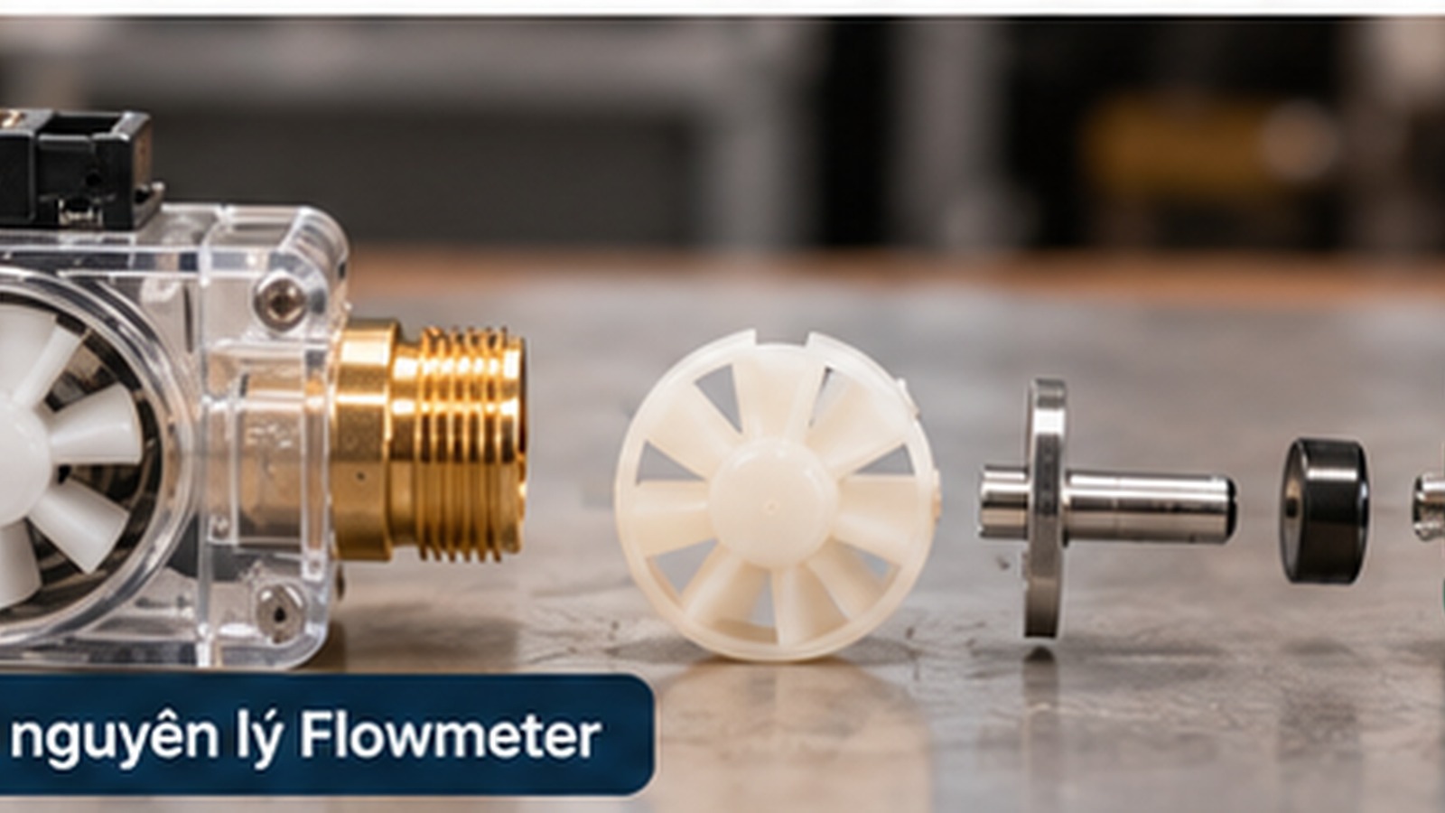Cấu tạo Flowmeter trong máy pha cà phê gồm cánh quạt, thân đo và cảm biến Hall