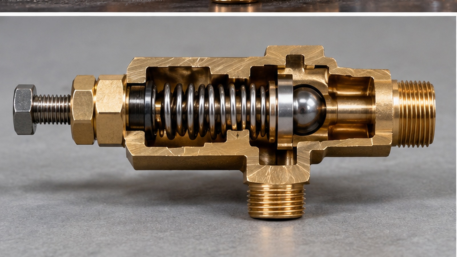 Cấu tạo van OPV trong máy pha cà phê với thân van, lò xo và piston